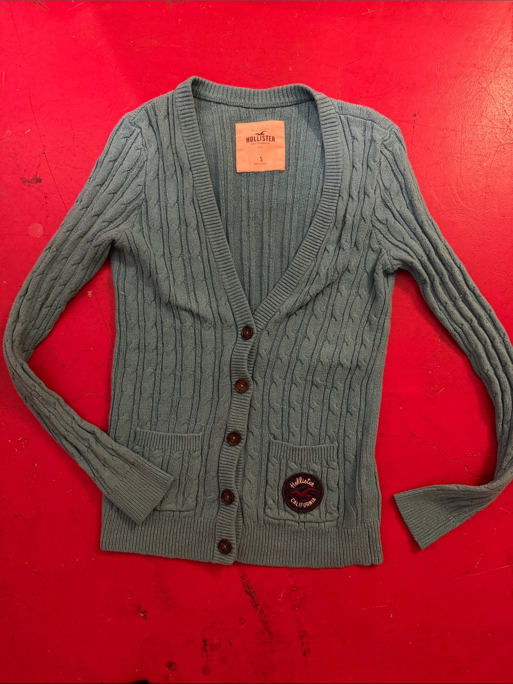 Hollister Teal Cable Knit Button-Up Cardigan